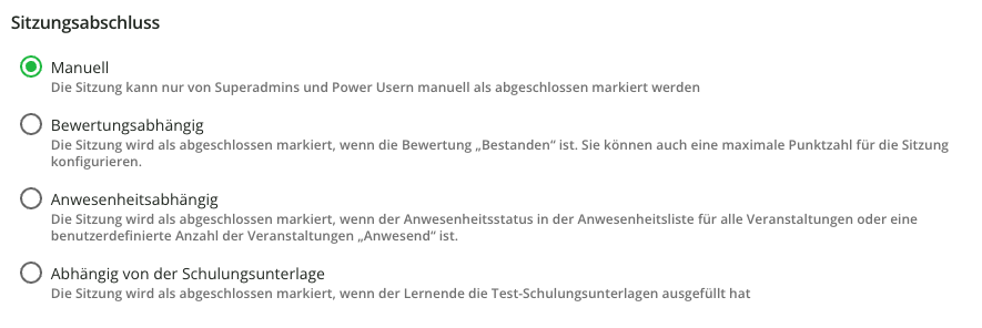 Optionen zum Sitzungsabschluss