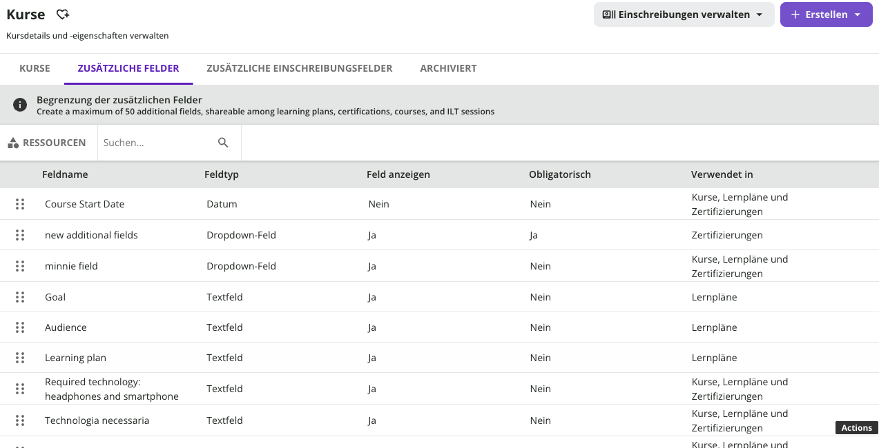 Registerkarte Zusätzliche Felder