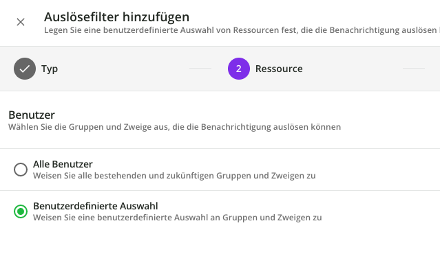 Auswahl der Benutzer im Auslösefilter