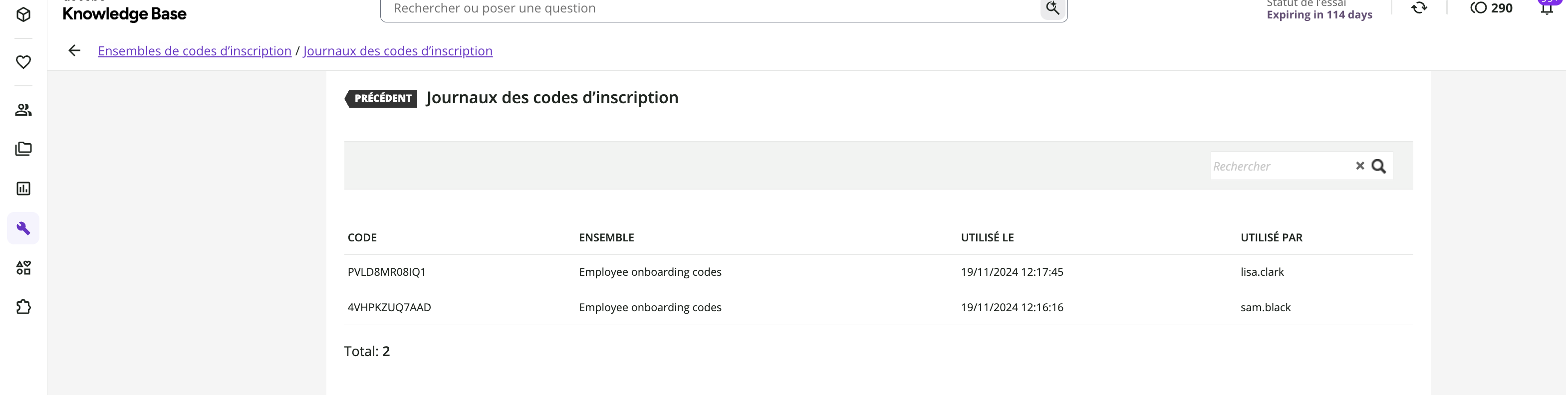 Enrollment code logs