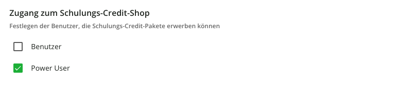 Einstellung Zugang zum Schulungs-Credit-Shop