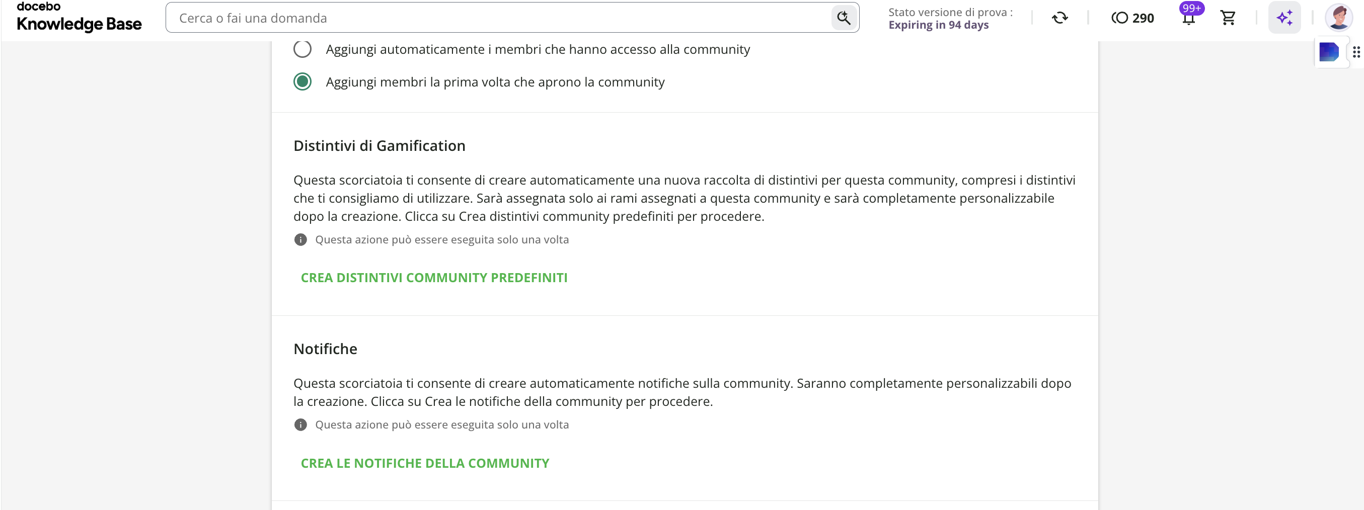 Gestire le notifiche di una community.