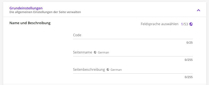 Grundeinstellungen einer Seite mit externem Link