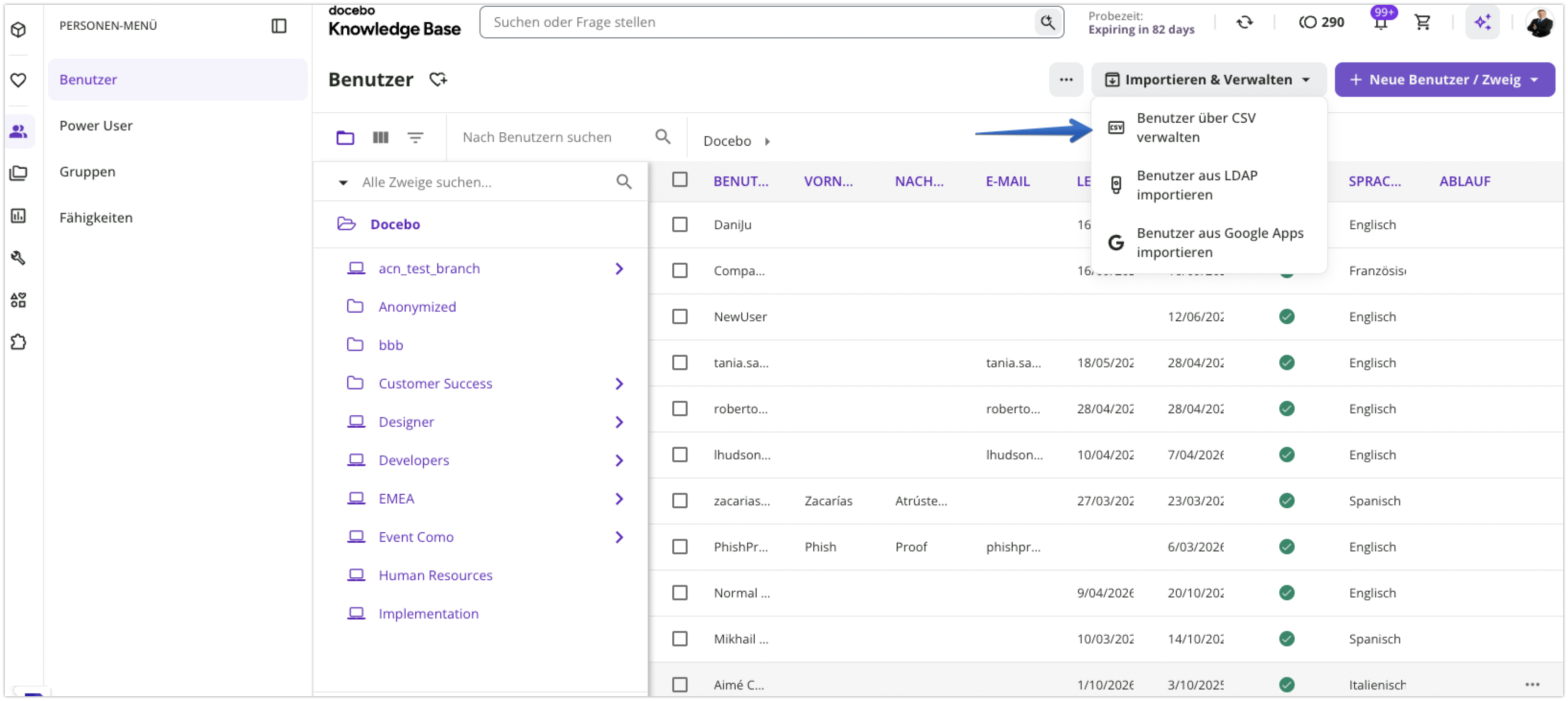 Option Benutzer über CSV verwalten