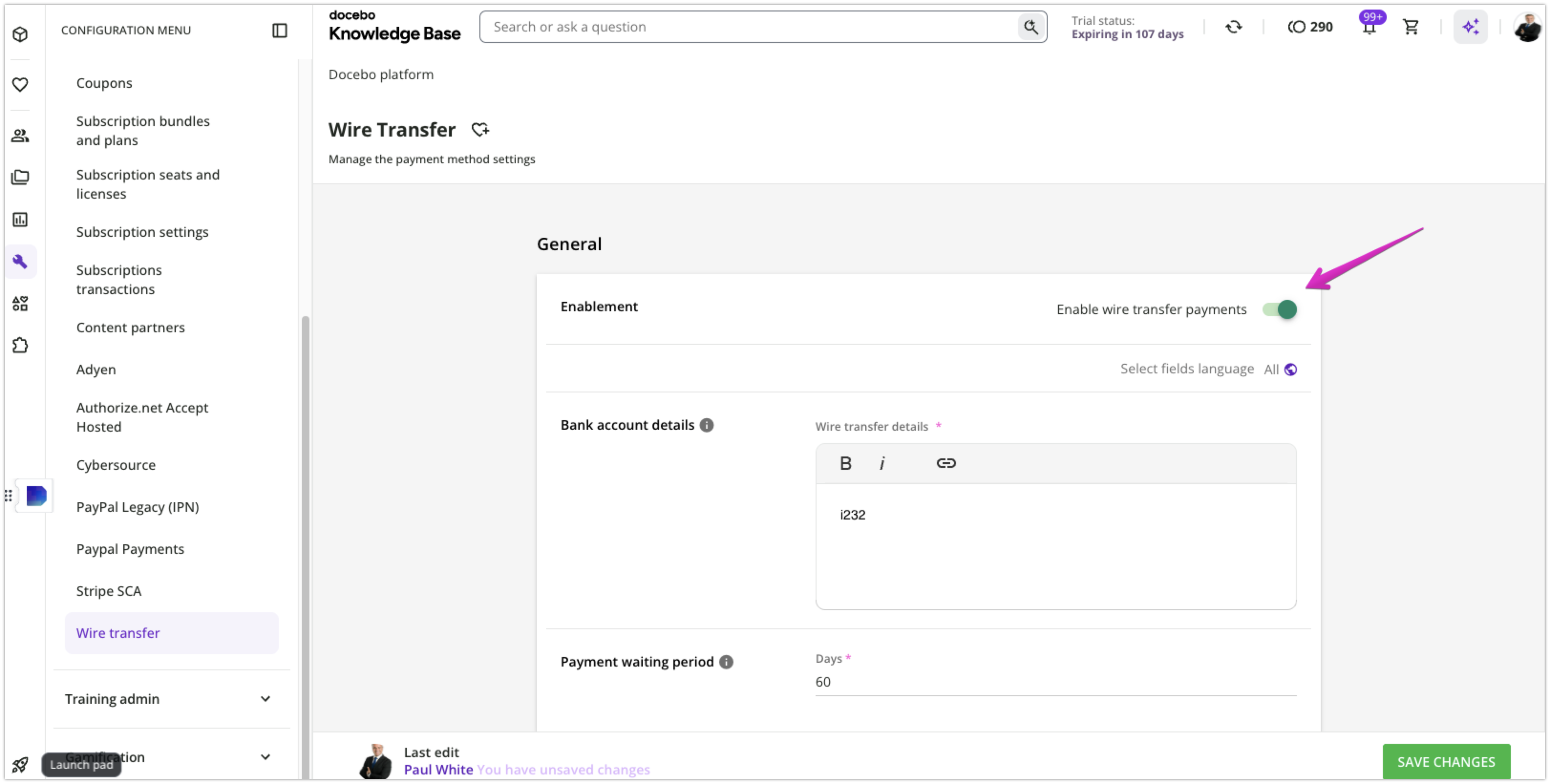 Aktivieren von Geldüberweisungen auf der Plattform
