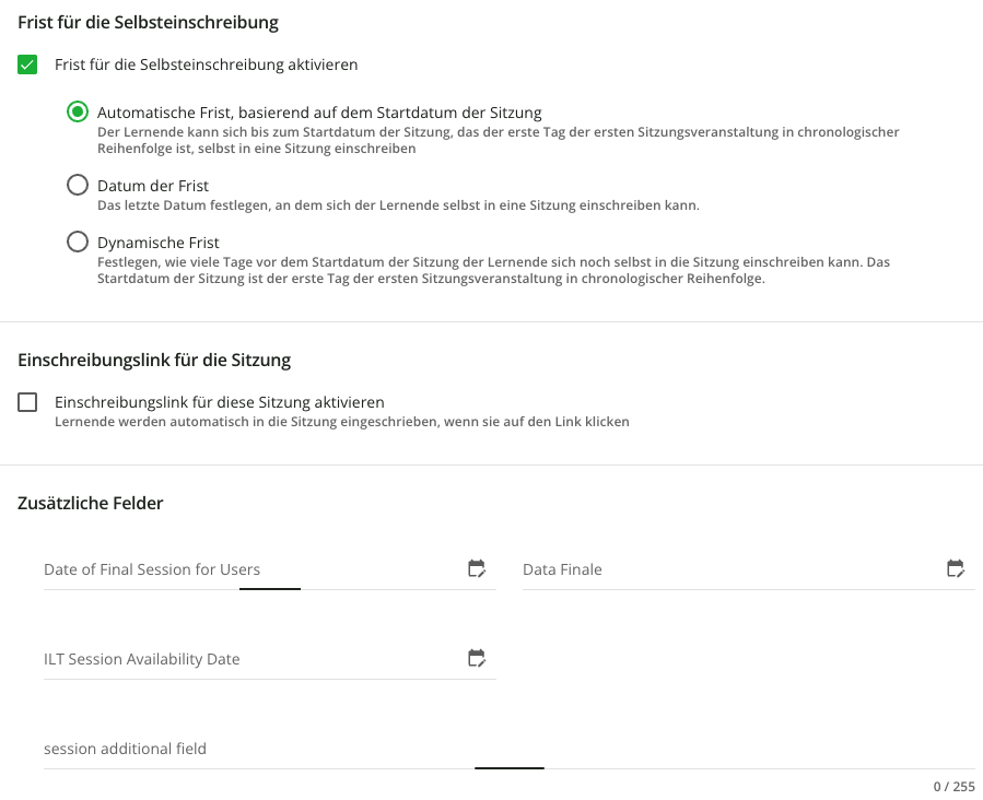 Zusätzliche Felder einer Sitzung