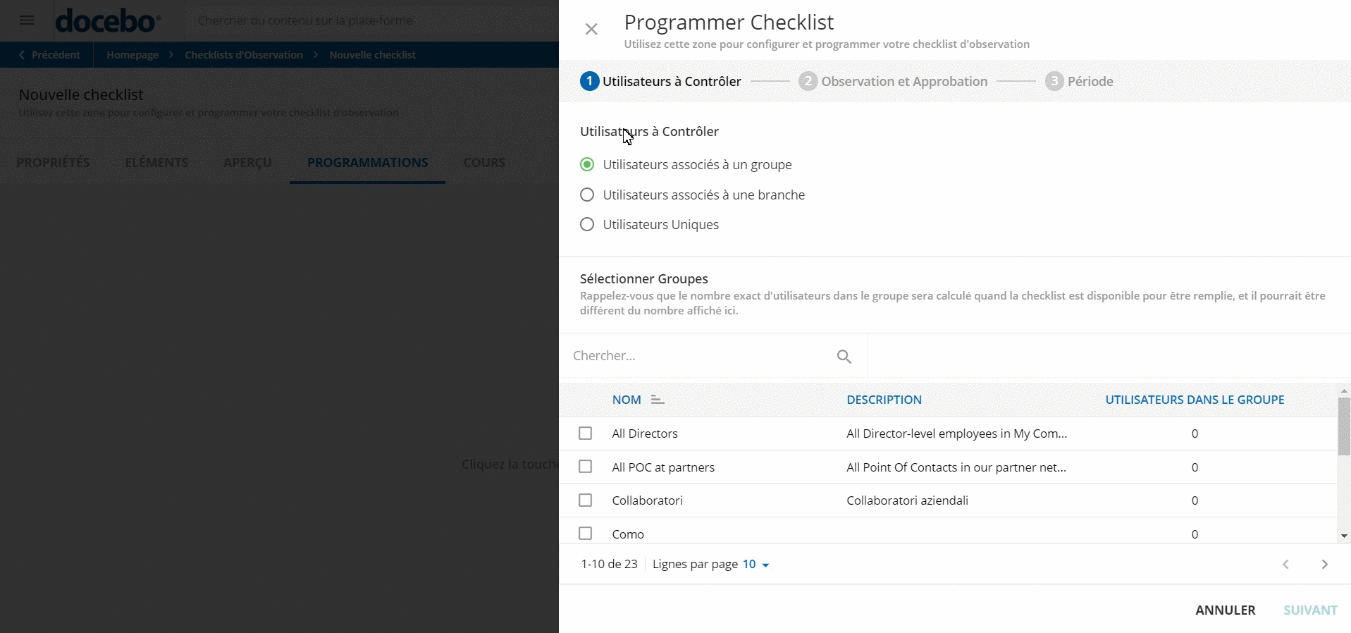 Selectionner des utilisateurs