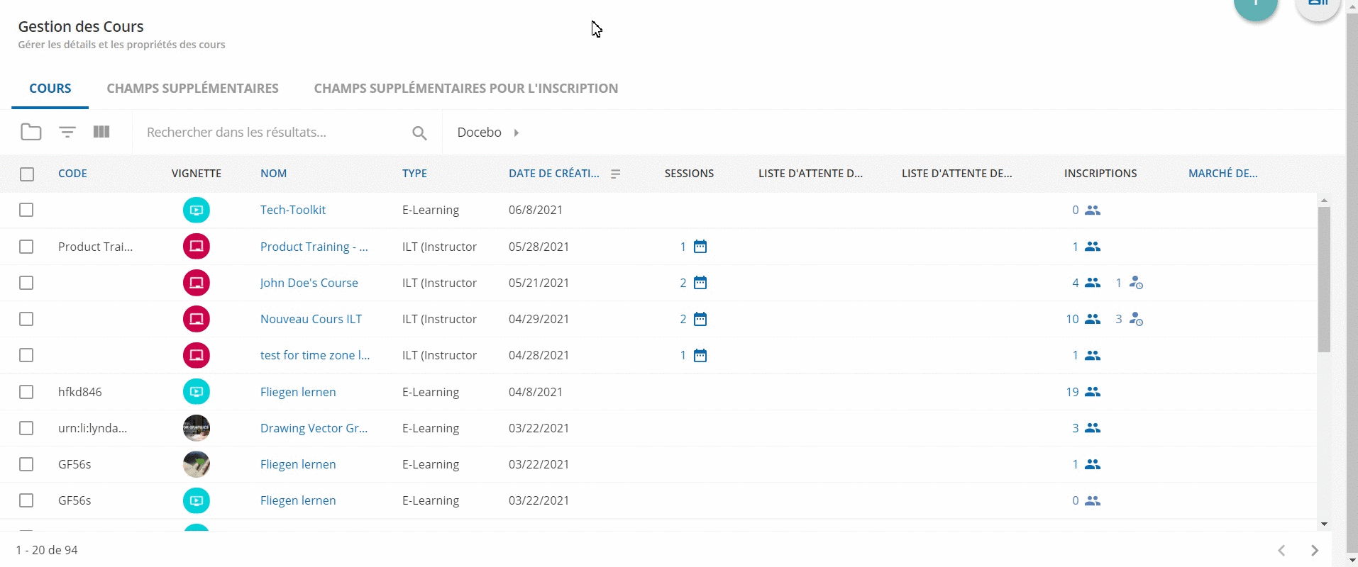 Association avec les cours