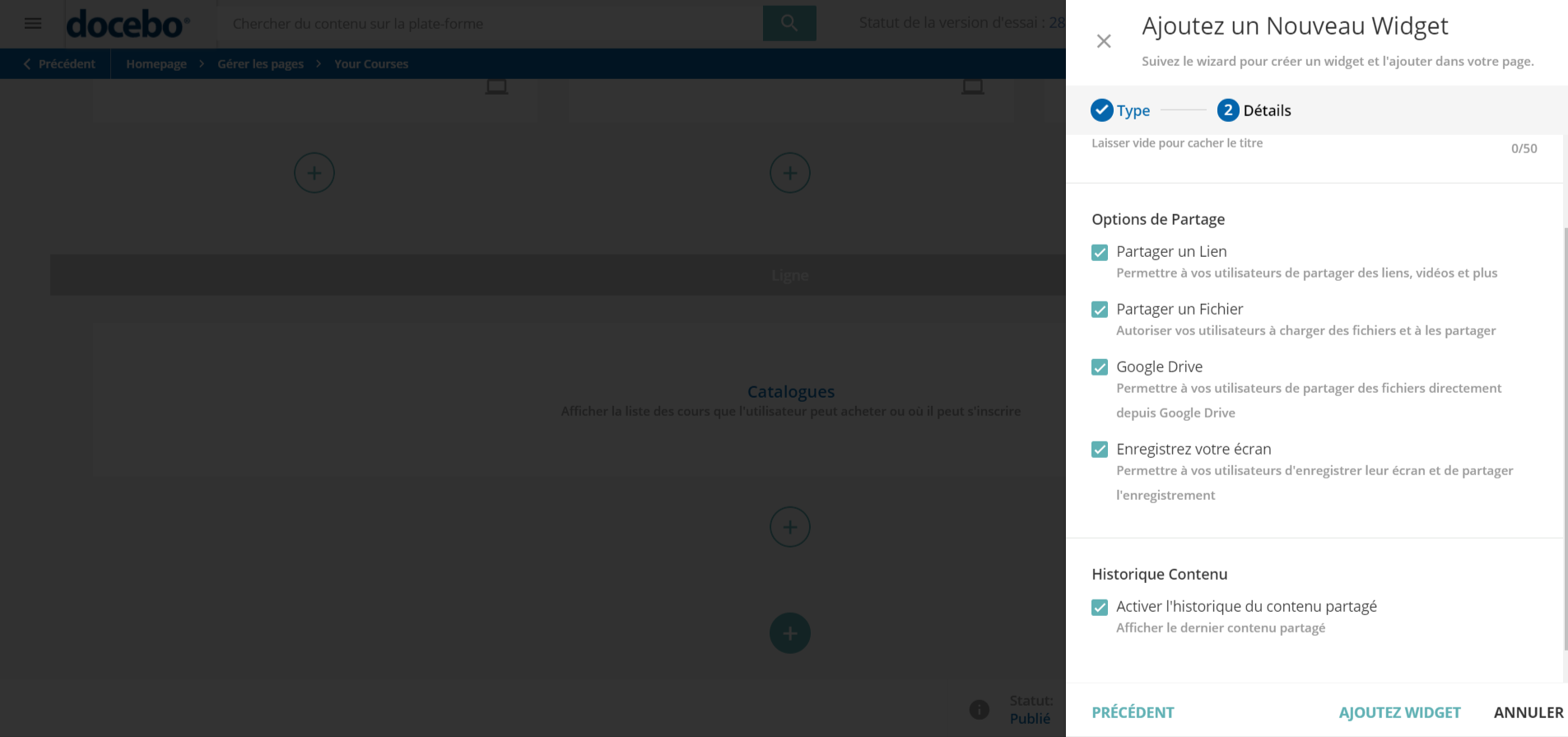 Widget Partager contenu