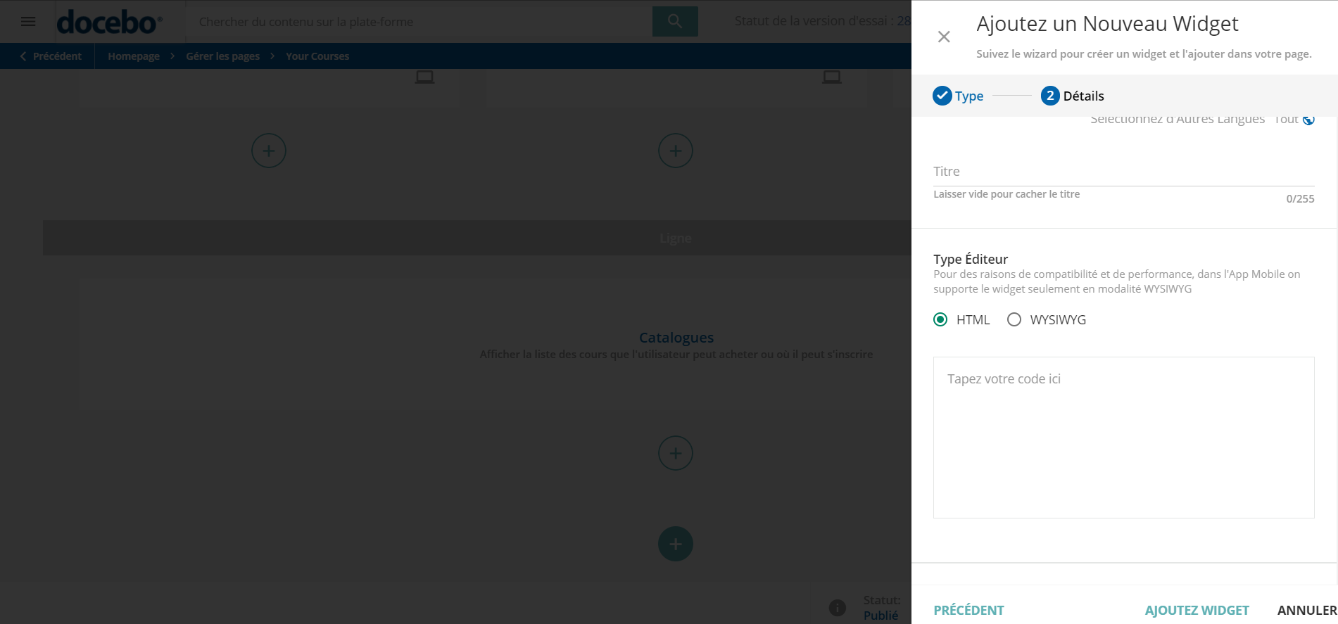 Widget HTML WYSIWYG