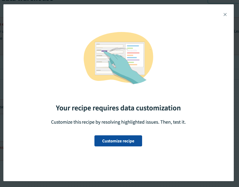 The customize recipe advisory screen