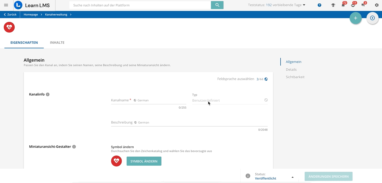 Registerkarte Inhalte