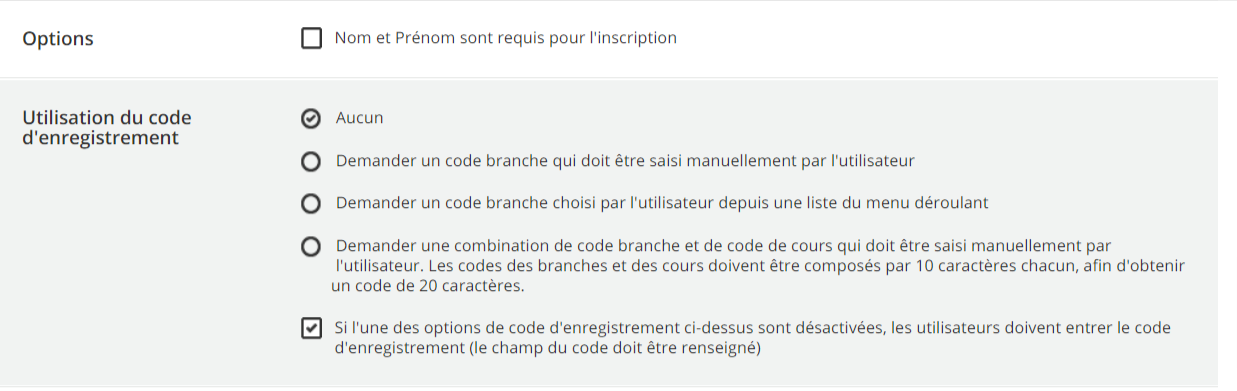 Utilisation des codes d'inscription