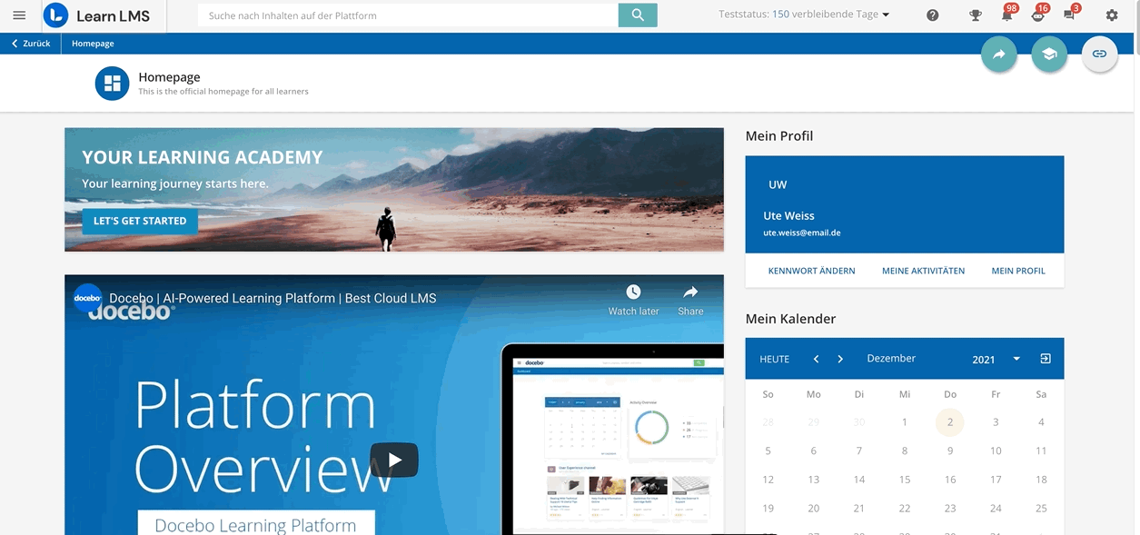Discover Coach and Share-Einstellungen