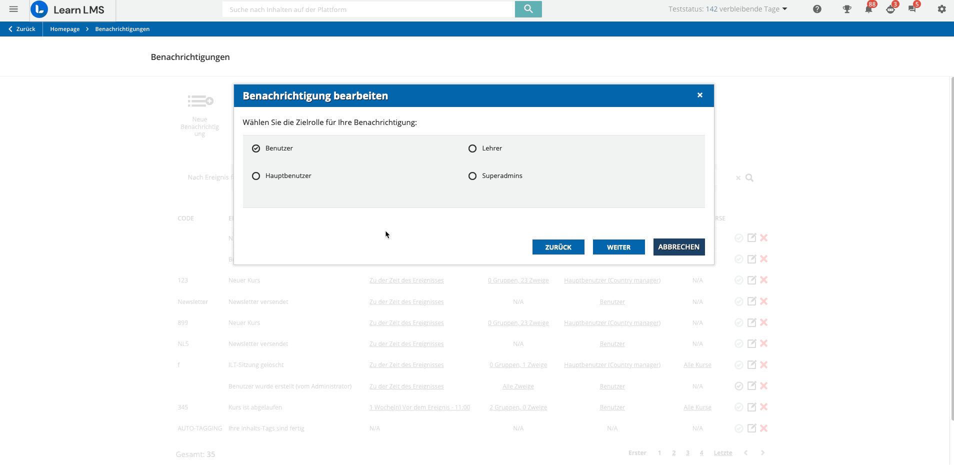 Festlegen der Benachrichtigungsempfänger