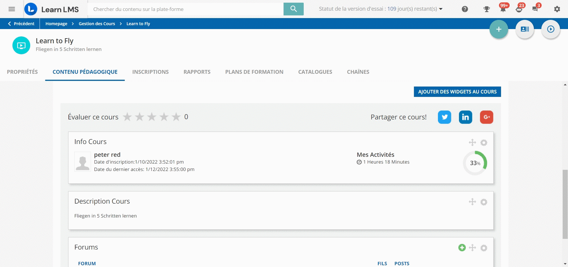 Paramètres du widget forum