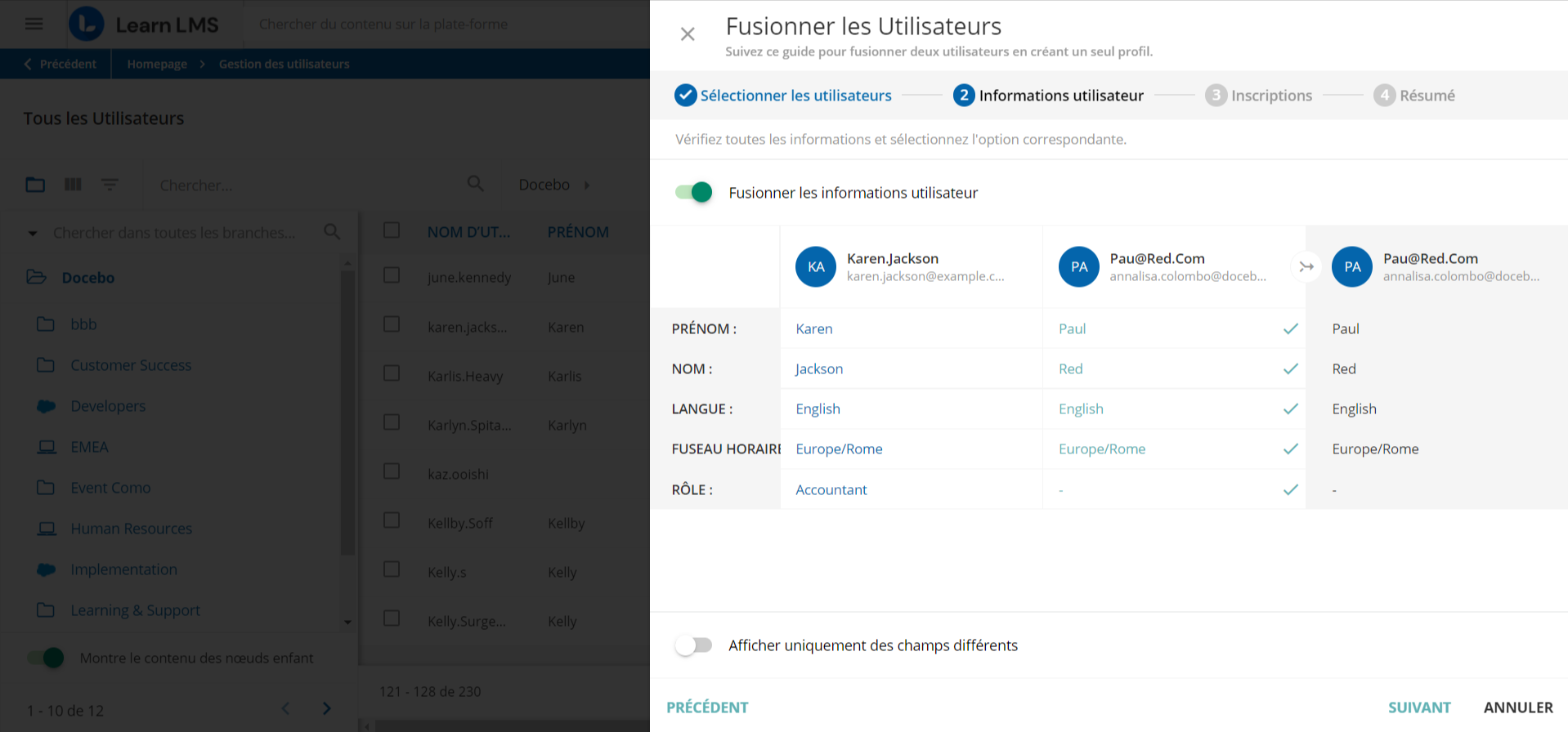 Informations Utilisateurs fusionnés