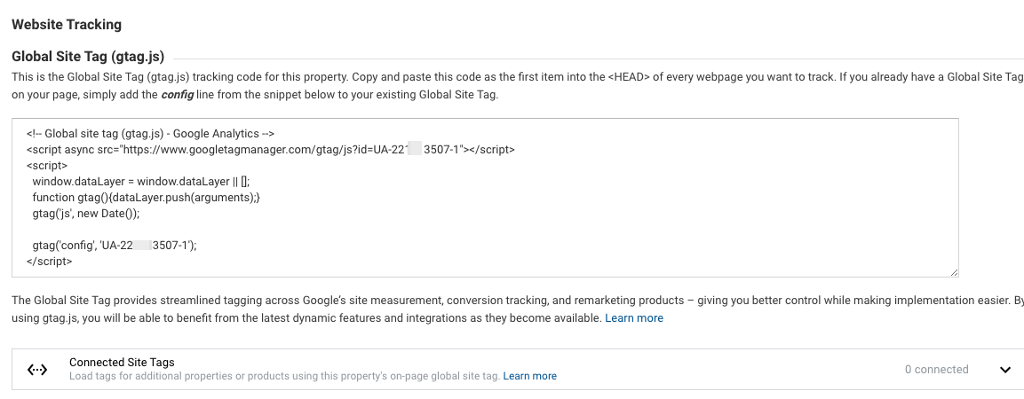 Google Analytics code for pasting into Docebo