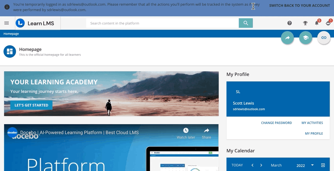 Switch back to your account