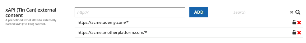 The xAPI (Tin Can) configuration screen