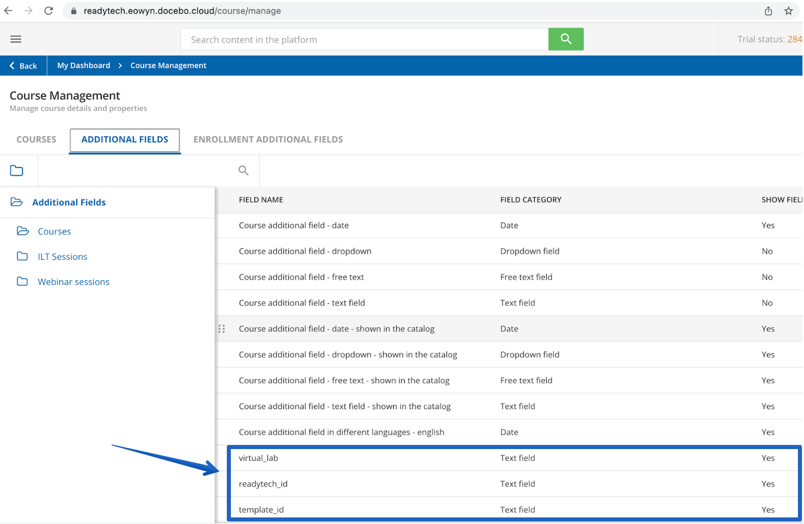 The additional fields populated in the list