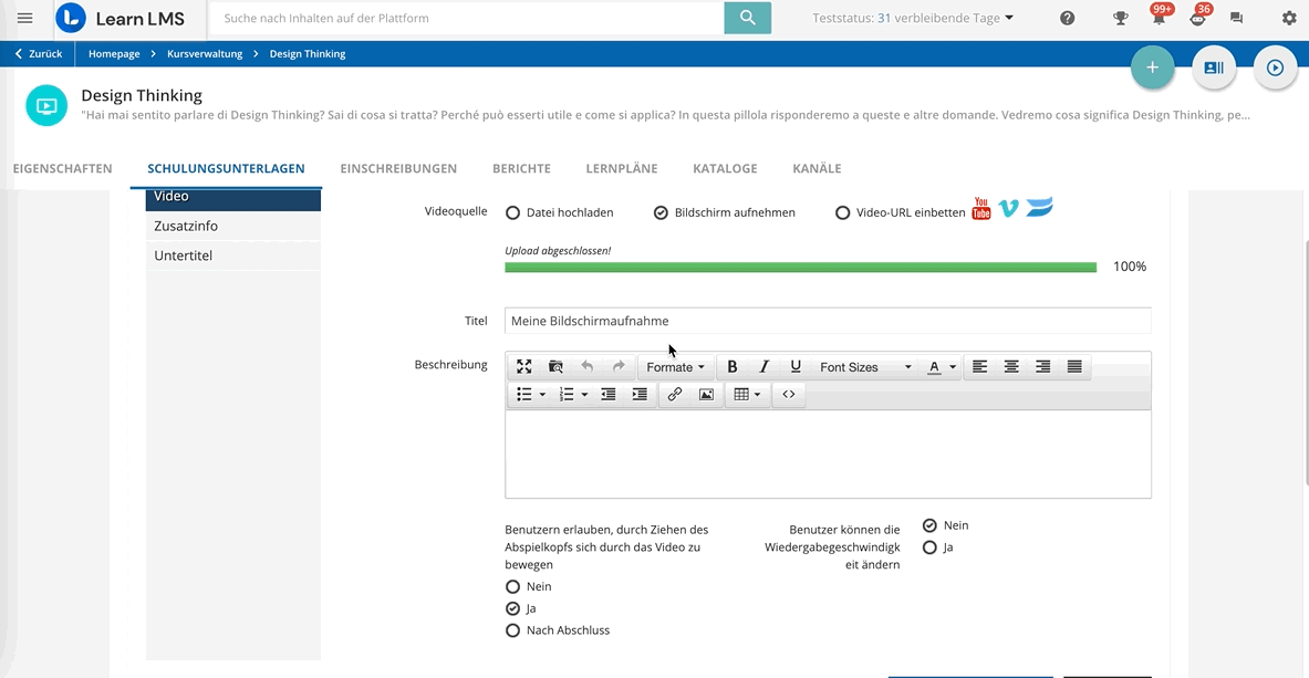 Konfigurieren von Bildschirmaufnahmeoptionen