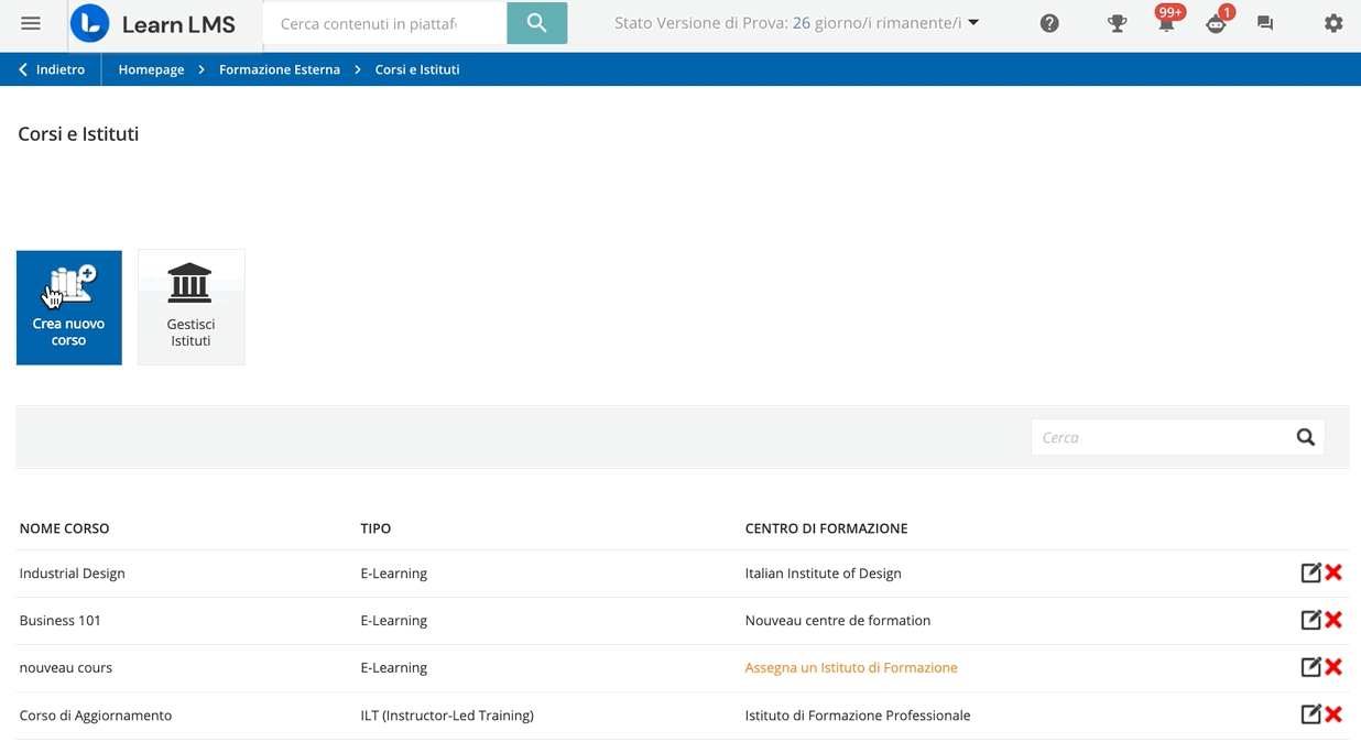 Inserire Corsi come attività di formazione esterna