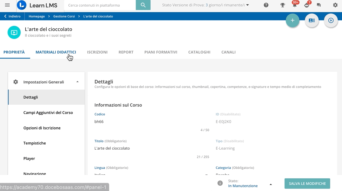 I widget Materiali didattici e Corsi.