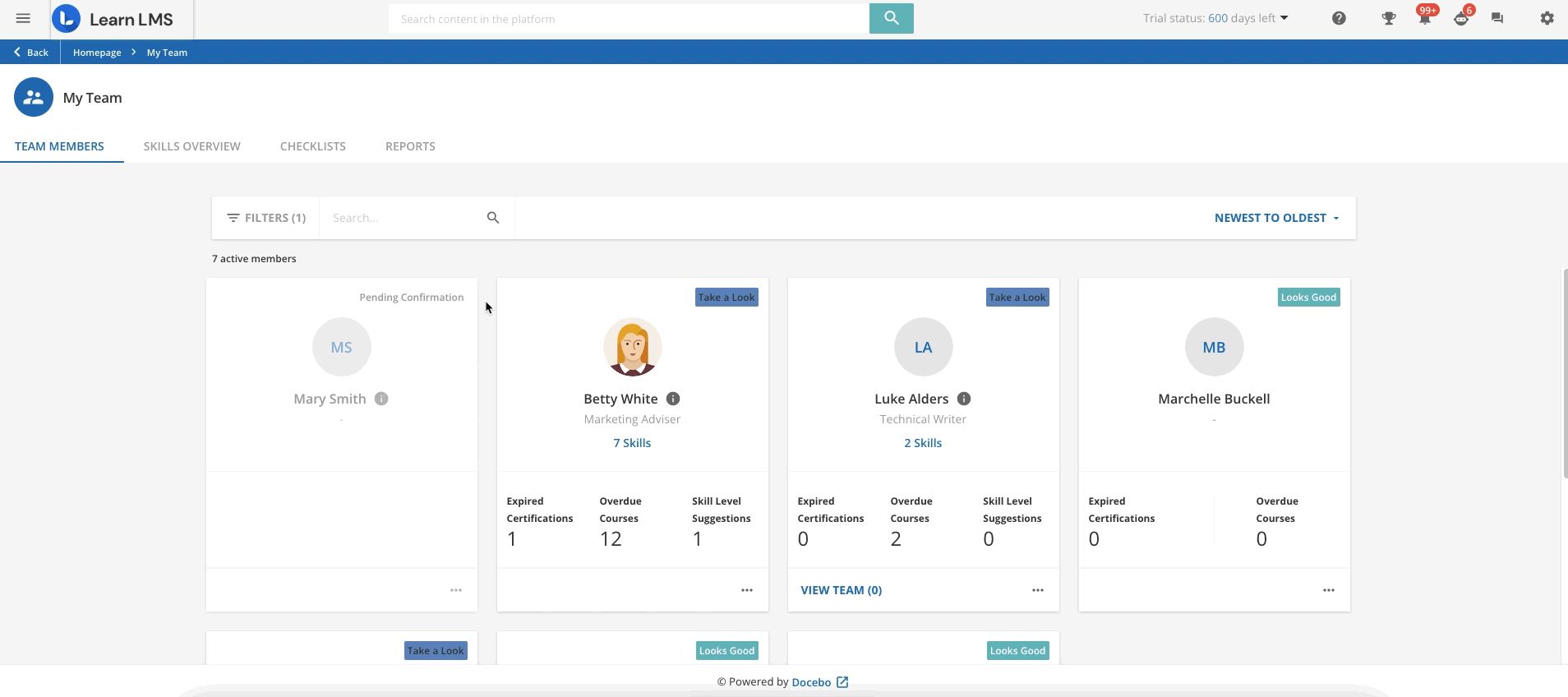 My Team Page Skills Overview