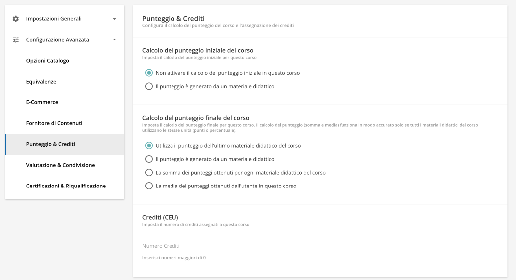 Punteggio e crediti