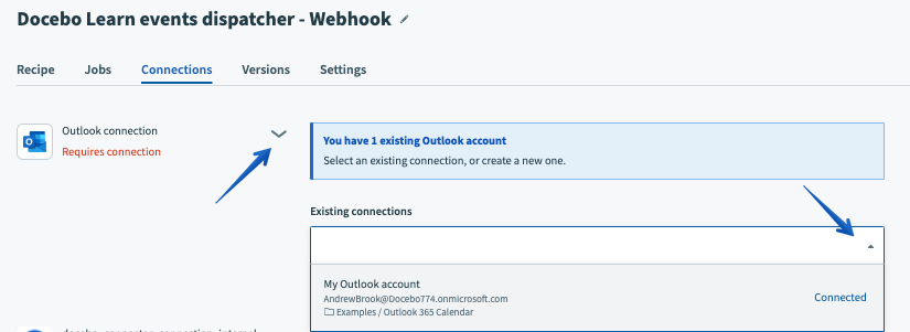 How to assign the connection to the recipe