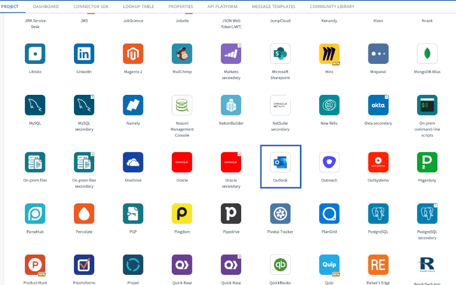 The available Outlook connector