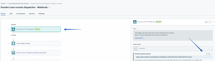 How to configure the webhook item in the recipe