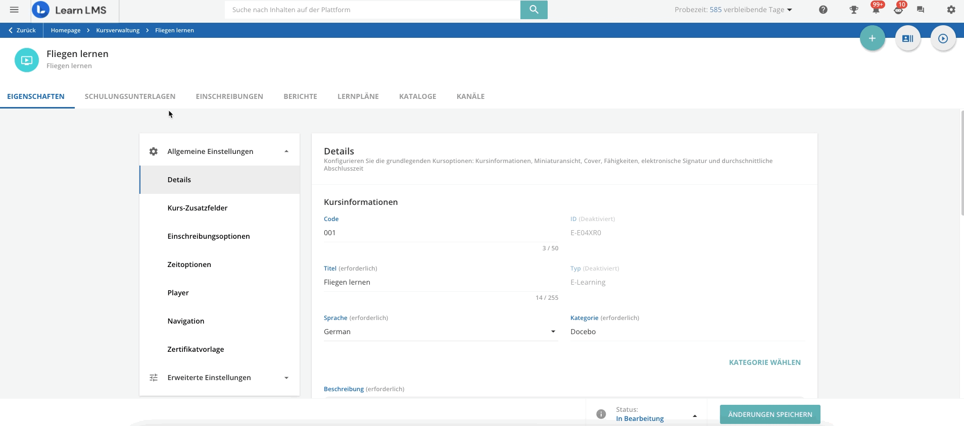 Hinzufügen von Schulungsunterlagen und Kurs-Widgets