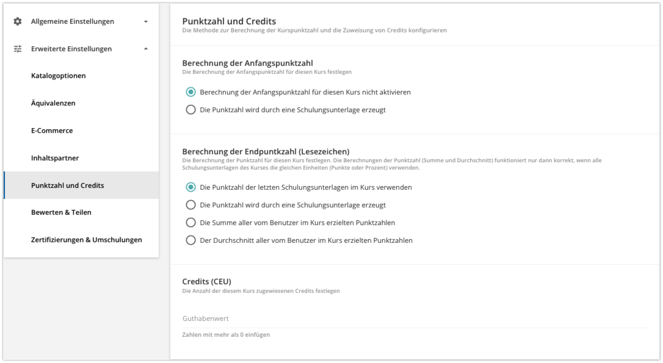 Punktzahl und Credits
