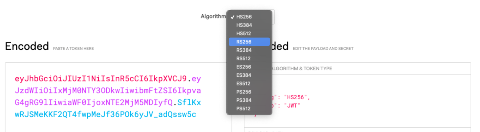 Building a JWT token using the jwt.io website