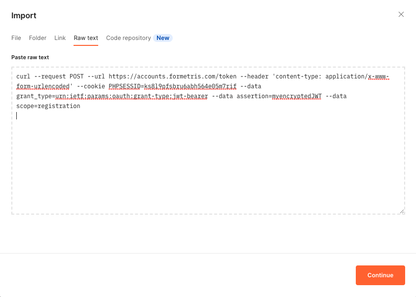 Importing a cURL statement in Postman