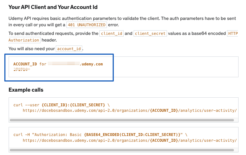 The API Account ID location in the page