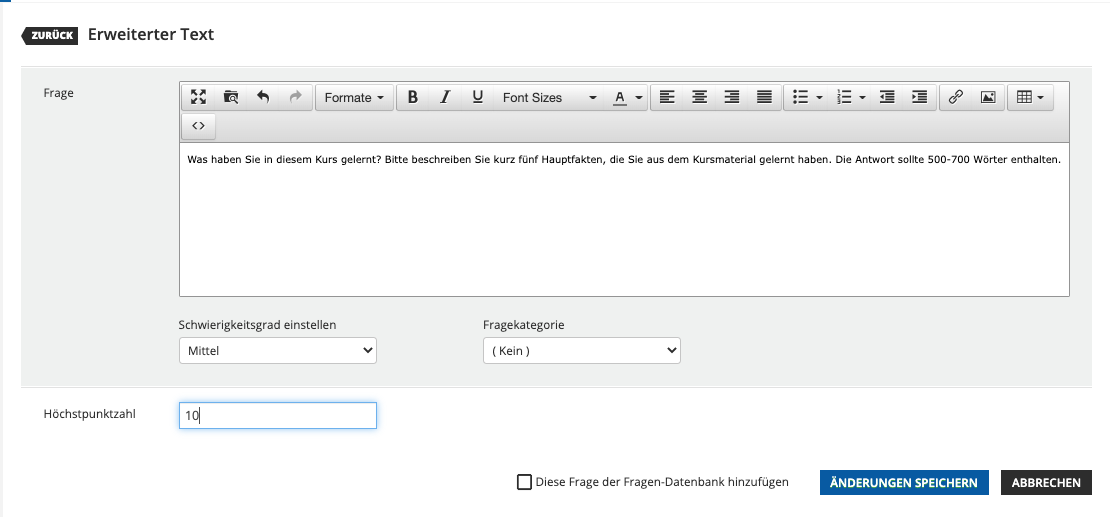 Erweiterter Text-Fragetyp