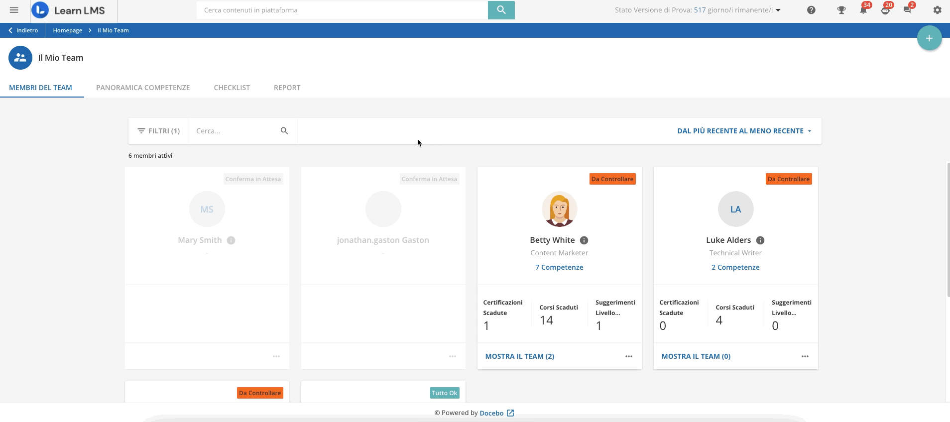 La Pagina Competenze nel Mio Team