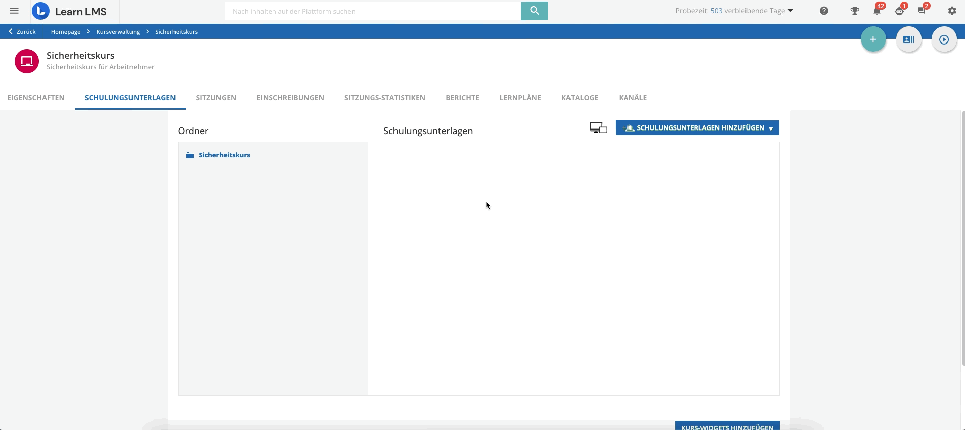 Hinzufügen von Schulungsunterlagen und Kurs-Widgets