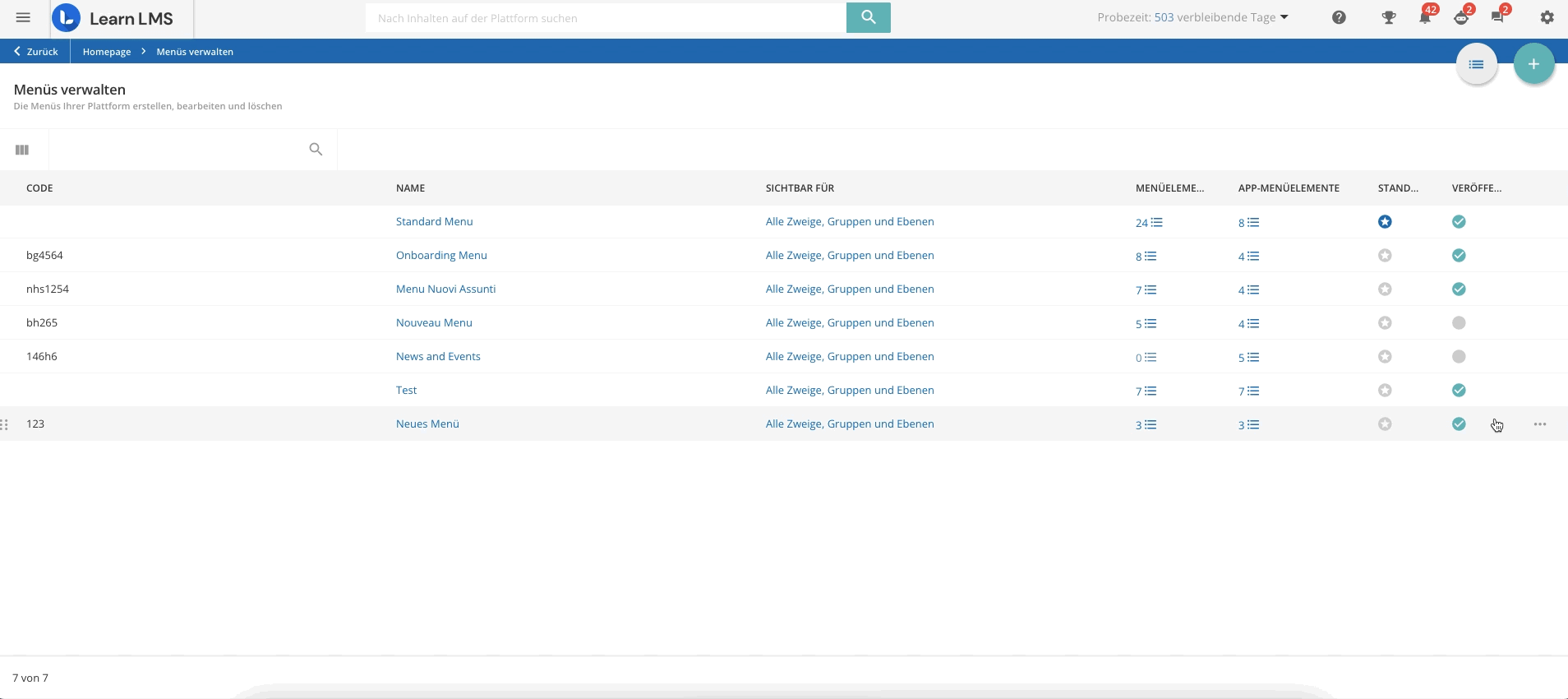 Hinzufügen von Seiten zu Desktop-Menüs