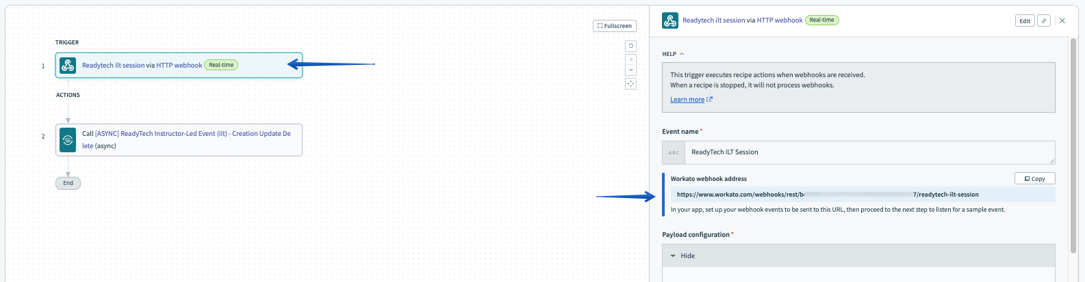 Displaying the URL of the webhook