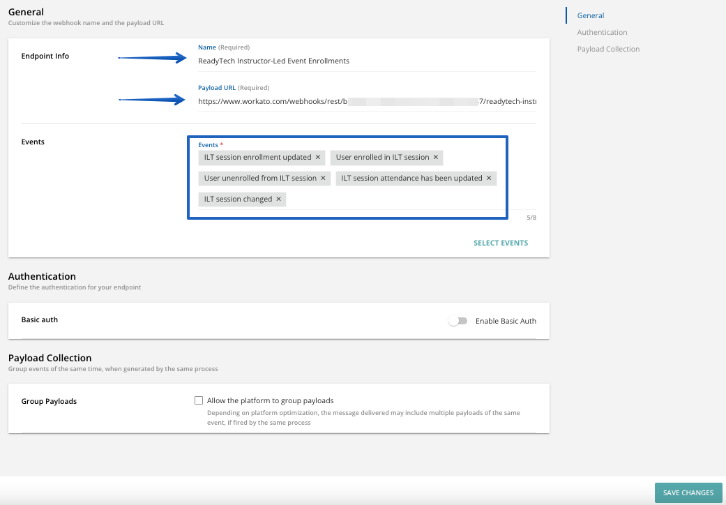 Creating the Ready tech instructor-led event enrollments webhook