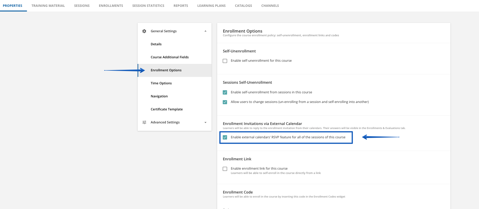 How to enable the external calendar function in the platform advanced settings