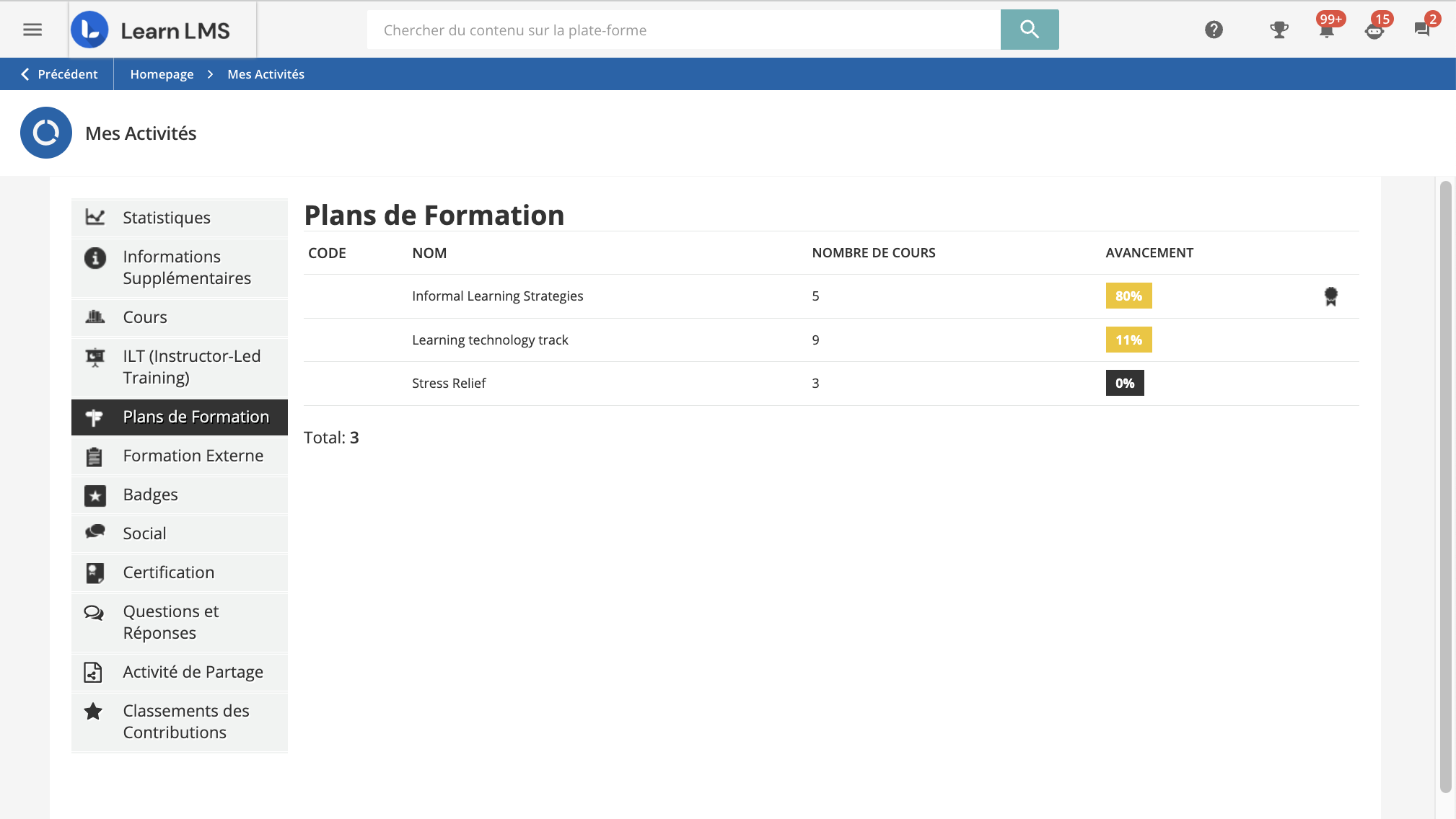 Section Plans de Formation