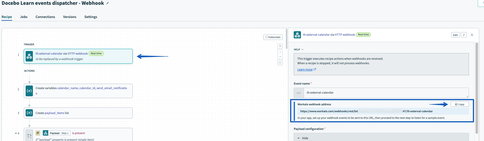 Copying the webhook URL to the clipboard