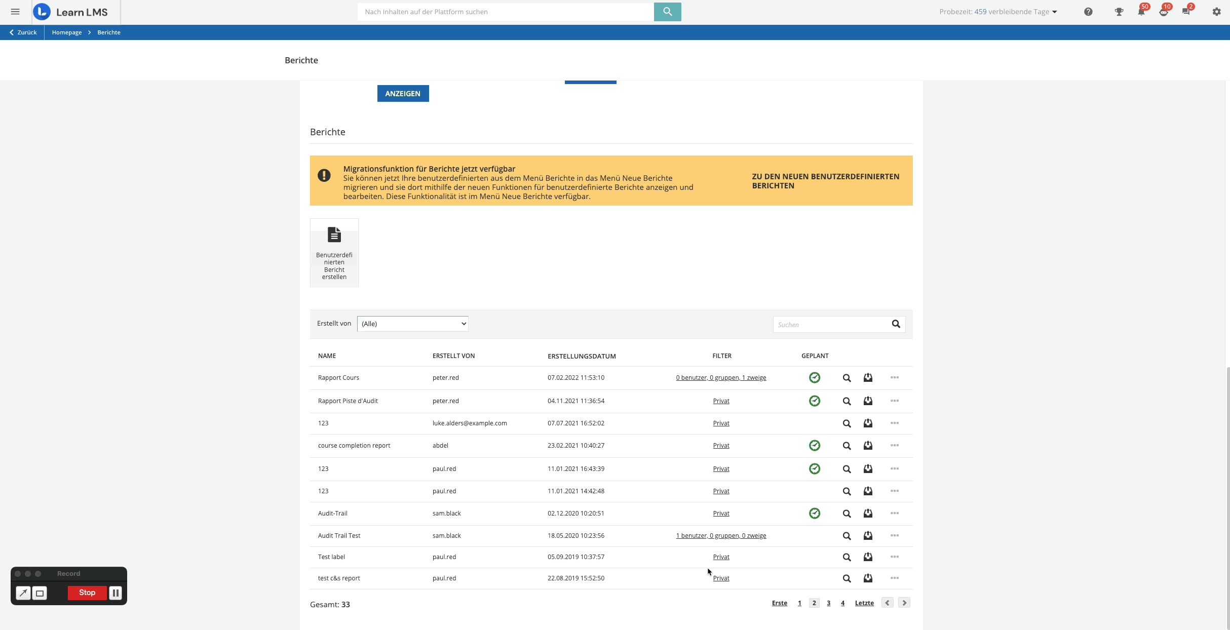Berichtsichtbarkeit für Power User