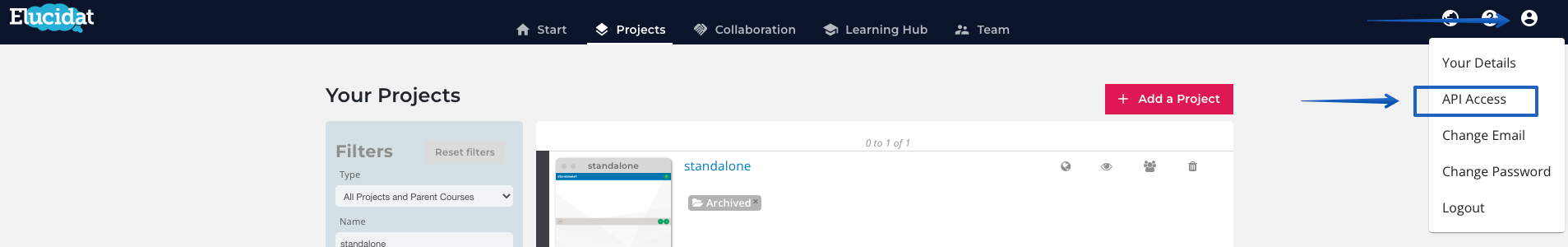 Image showing the steps taken to access the API page