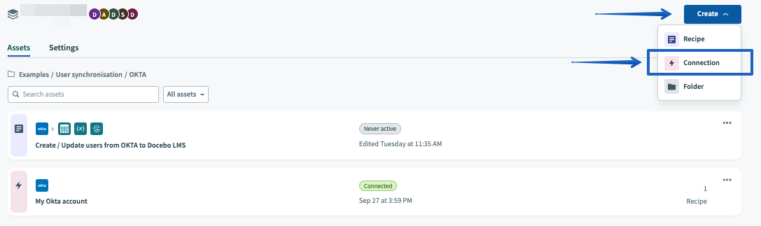 The dropdown menu used to add a new connection